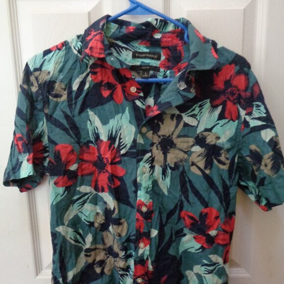 Banana Republic Woman's Green Floral Shirt Hawaiian Slim Fit Small Blouse Top - Picture 1 of 2